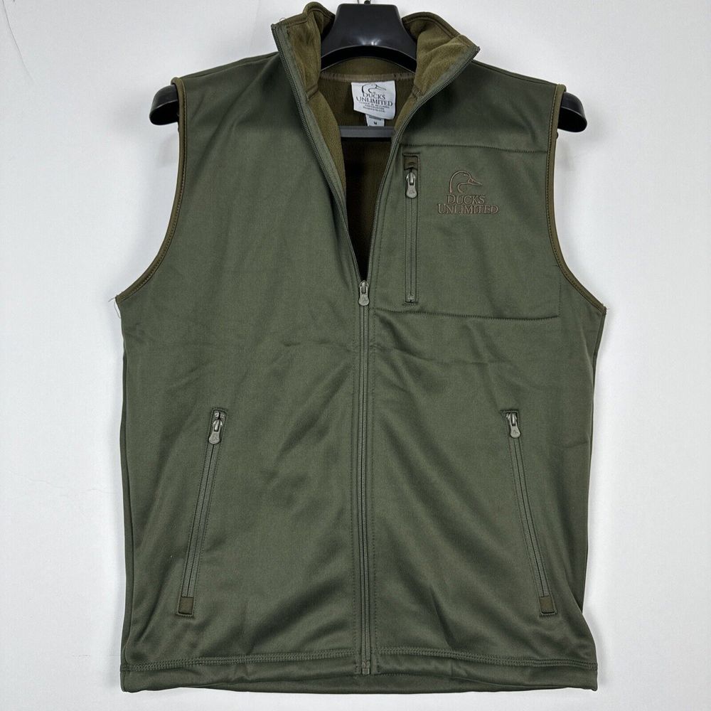 Ducks Unlimited Men's Olive Green Full Zip Mock Neck Fleece Lined Vest M